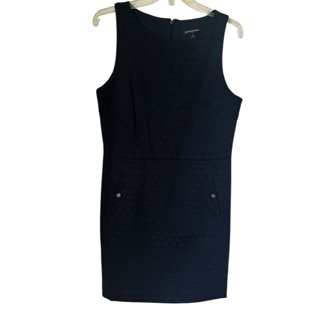 Banana Republic Jacquard Sheath Navy Blue Classy Sleeveless Dress Sz 10